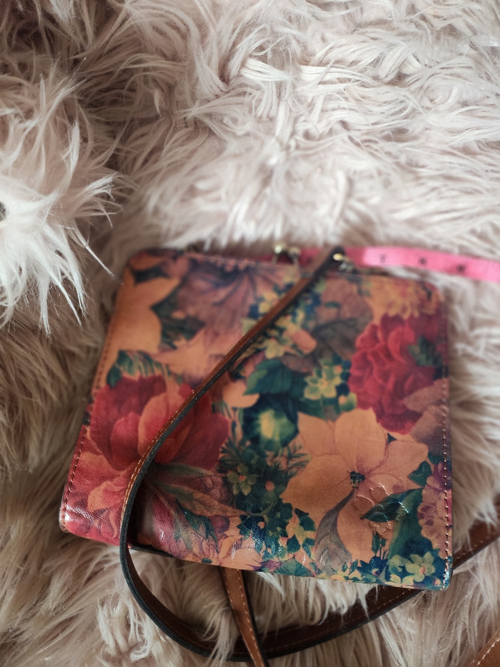 Patricia Nash Floral Leather Crossbody in Peach, Red & Green
